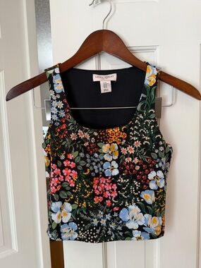 Laura Ashley Black Multicolor Floral Square-Neck Crop Top | Women’s XS